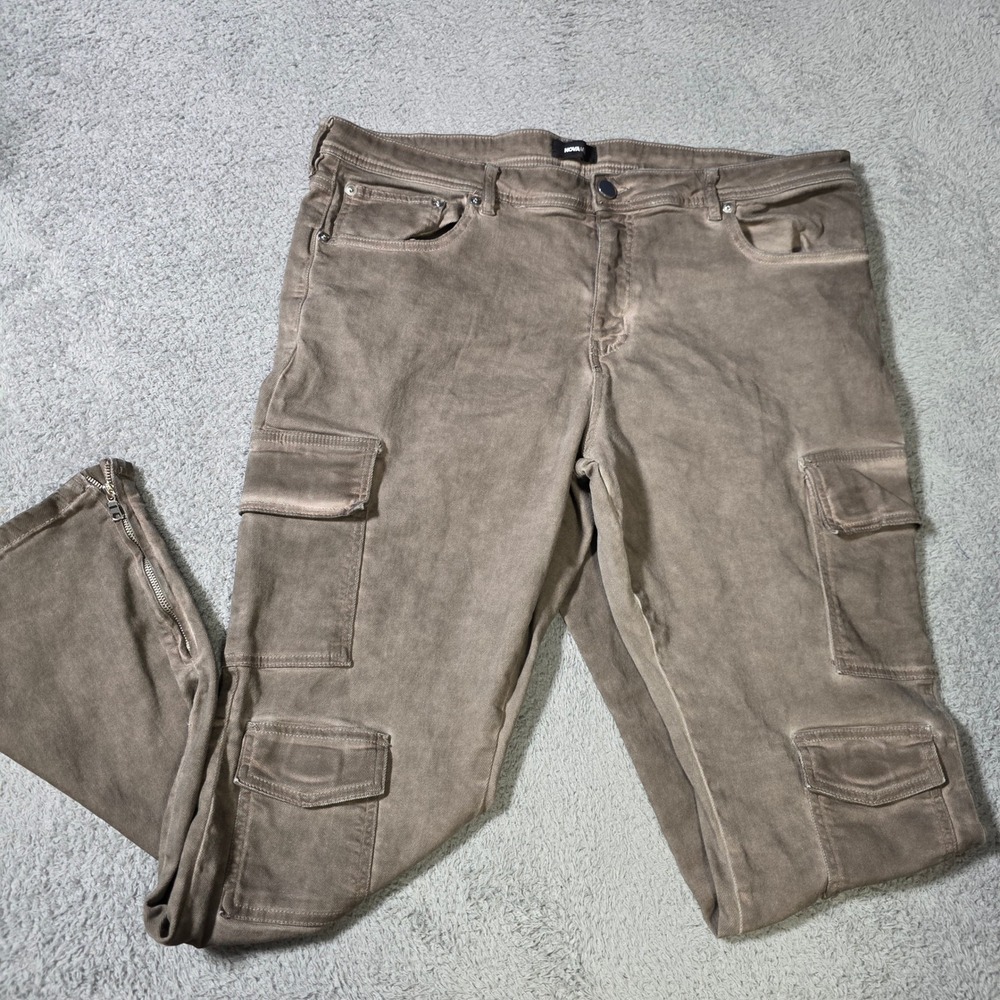 Fashion Nova Men Size 42 Cargo Pants Brown Washed Utility Ankle Zip Streetwear